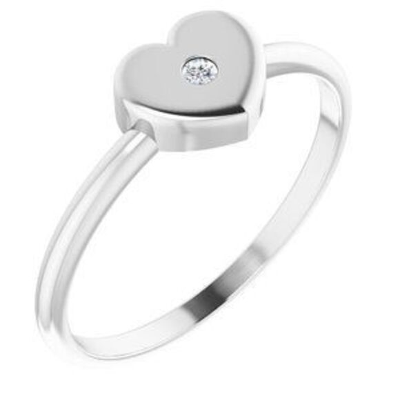 14K White .01 CT Natural DiamondHeart Ring,All Products : American Fashion Style Bags On Sale